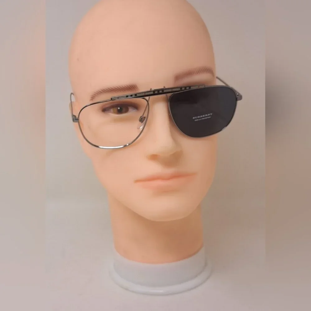 Burberry Men's Aviator Sunglasses Frames Only Pilot Check Metal B3121 59-17-145